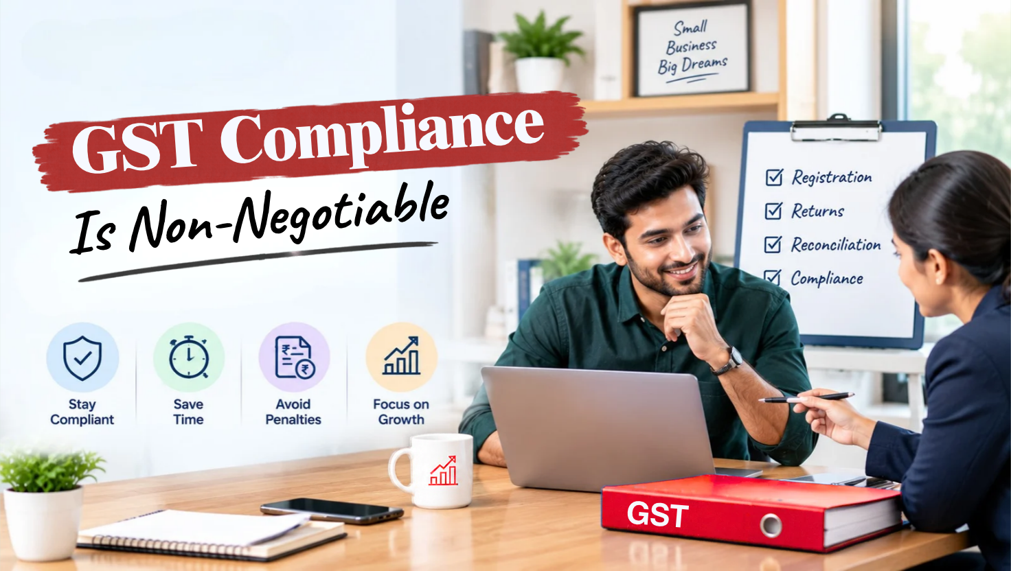 GST compliance guide for businesses covering registration, returns filing, and reconciliation.