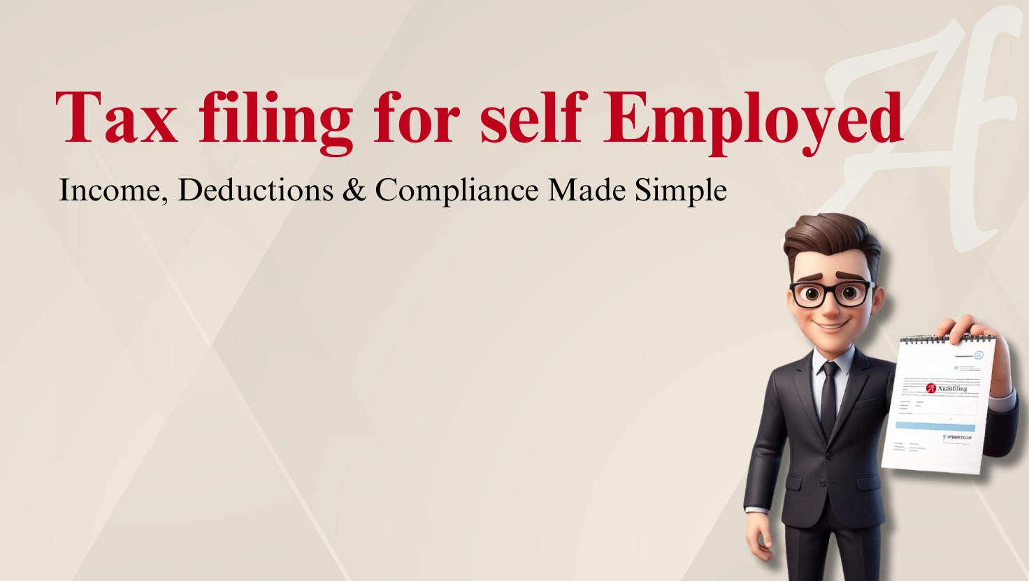 Income tax filing and compliance services for self-employed professionals.